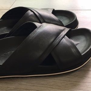 Black Leather Olivia Slides